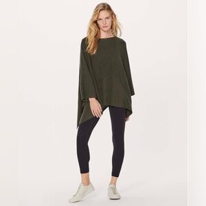 Lululemon One Size Wool Be Cozy Poncho Dark Olive Green Merino Wool Draped Wrap